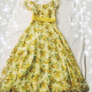VINTAGE YELLOW FLORAL LONG DRESS